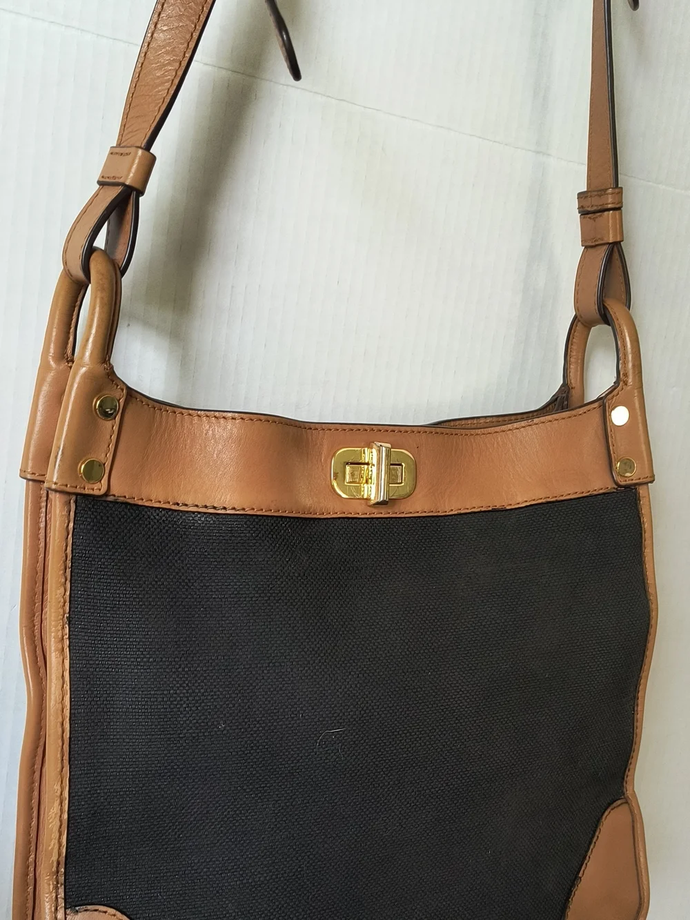 Michael Kors Tan and Black Leather-Trim Shoulder Bag